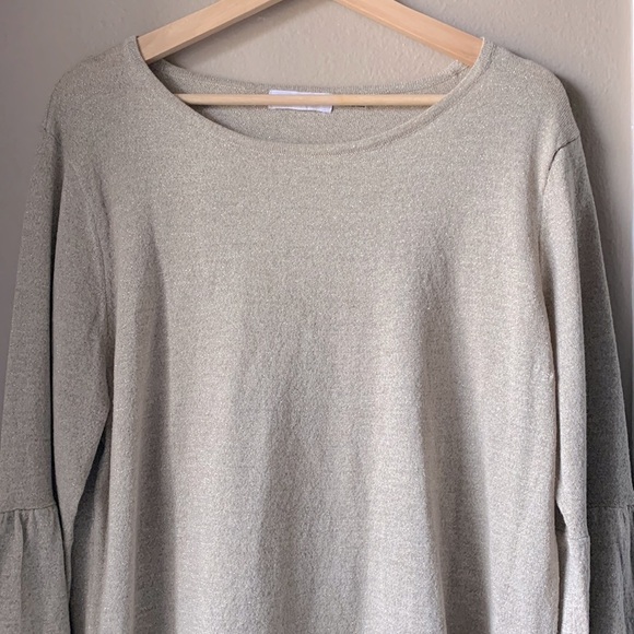 CALVIN KLEIN Gold Thread Bell Sleeve Lightweight Pullover Sweater - Picture 2 of 8